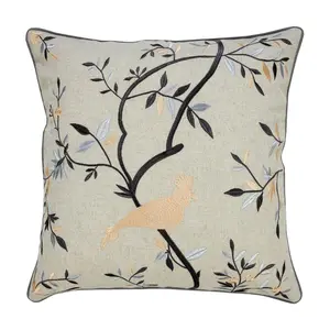 Ox Bay Embroidered Bird Throw Pillow