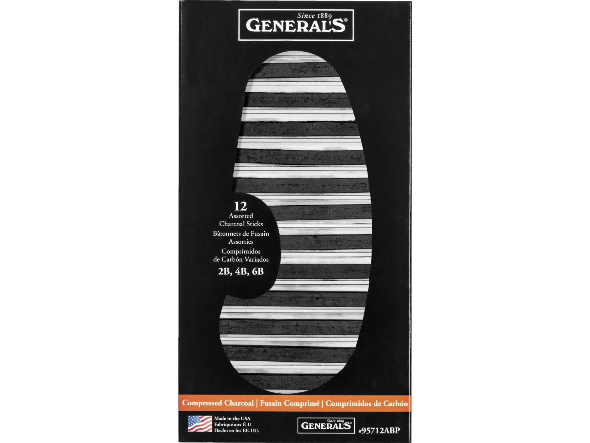 General Pencil Extra Smooth Square Compressed Charcoal Assorted Set - Pack of 12 (12 Pieces, 1/4x3 in.), Hand-Crafted Drawing Tool for All Levels Artists, Wide Tonal Range