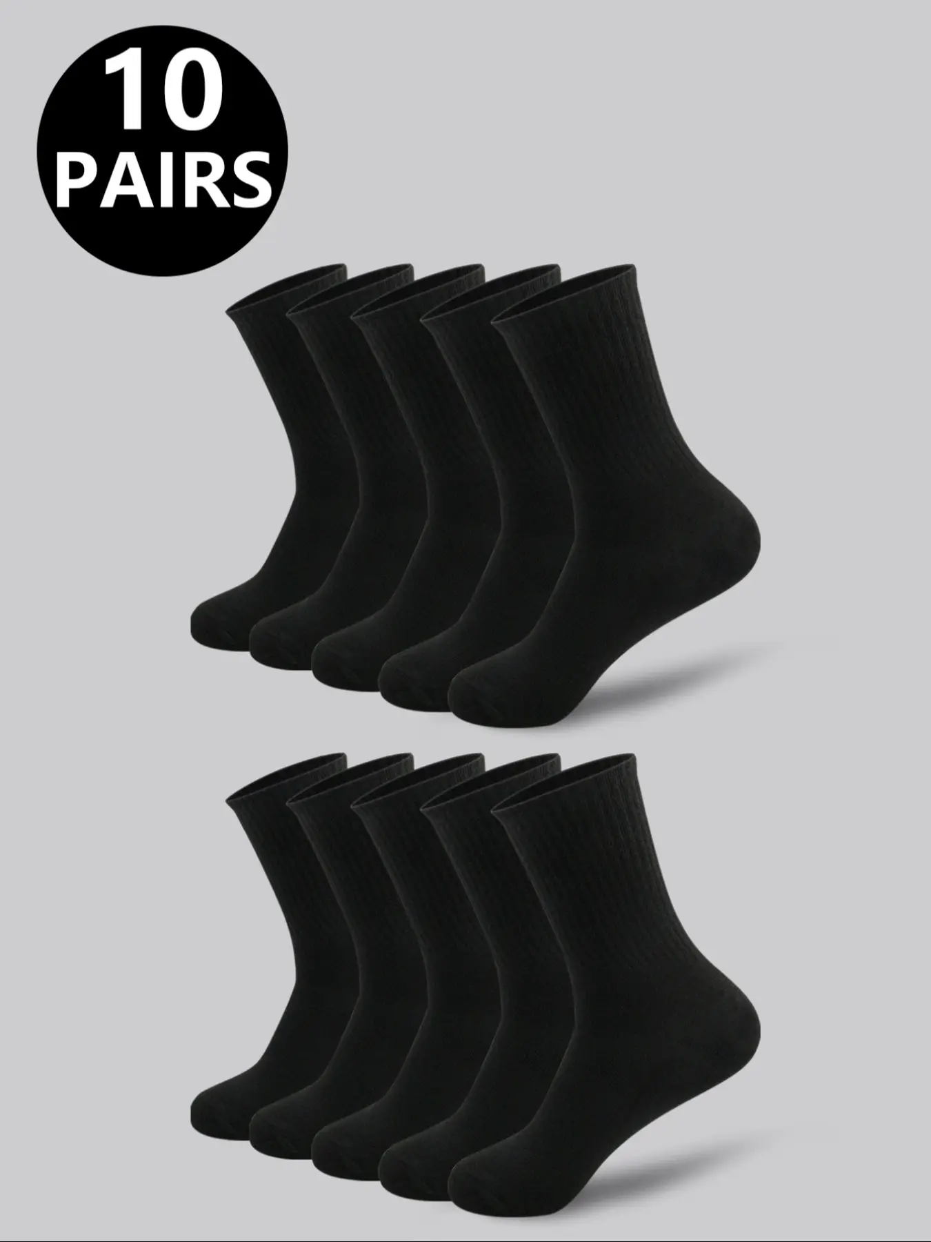 Men's High-Waisted Breathable Polyester Mid-Calf Sports Socks, Athletic Tight Socks, Workout Socks, Gym Socks, Plain Casual Fitted Socks for All Seasons, 5/10 Pairs
