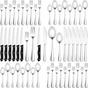 48/24 Pcs Silverware Set with Steak Knives Service for 8, Stainless Steel Flatware Set,Mirror Polished Cutlery Utensil Set,Home Kitchen Eating Tableware Set,Include Fork Knife Spoon Set,Dishwasher .