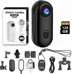 EVO 4K Thumb Action Camera Tiny Size Mount Anywhere Small Body with Spring Clip Portable Vlogging Hands-Free POV Recording Helmet Cam for Cycling Motorcycle 128G Card Black 4K-Standard Iron Waterproof Compact Metal Rechargeable Magnetic
