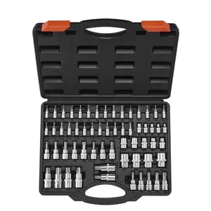VEVOR Torx Bit Socket and External Torx Socket Set, 60-Piece T6-T70, TT6-TT70, TP8-TP60, E4-E24, S2 Alloy Steel and Cr-V Steel, 1/4 in, 3/8 in, and 1/2 in Drives, with Enhanced Storage Case, Hand Use