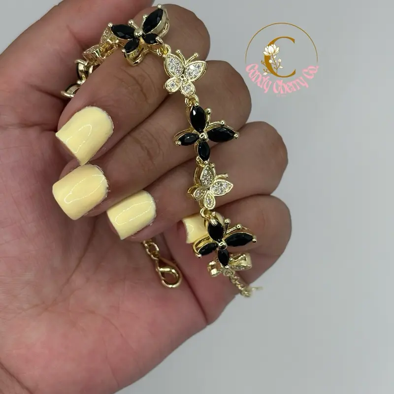 14K Gold Black Butterfly Adjustable Bracelet