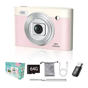 Digital Camera 2.4-inch Screen 64GB SD Card 8x Zoom 48MP 1080P Silver Color with Free USB Cable Ideal for Kids Teens Photography Gift MP3 Camera - Memory Sliver/Pink