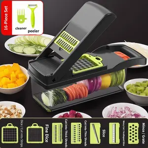 16-In-1 Portable Lightweight Multi-Functional Vegetable Slicer Chopper with Basket, Fruit Potato Dicer, Carrot Grater, Kitchen Tool, Set