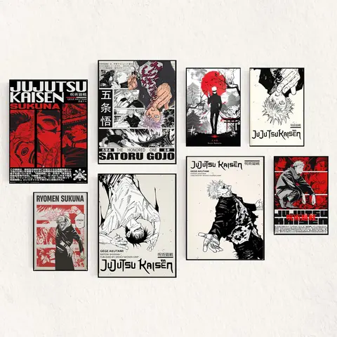 Jujutsu Kaisen Framed Rectangular Poster - Vivid J-Art Print, Artistic Graphic Prints with Frame, Vibrant Minimalist Japanese Decorative Artwork, Dining Room Wall Art, Dorm Room Decor, Home Office Accent for Anime Enthusiasts