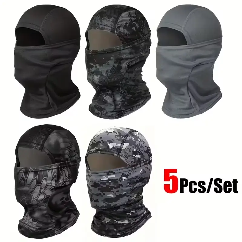 5-piece set of unisex breathable sun protection face masks, suitable for outdoor sports, running, hiking, fishing, skiing, cycling, multi-functional headscarf, neck gaiter, ski accessories