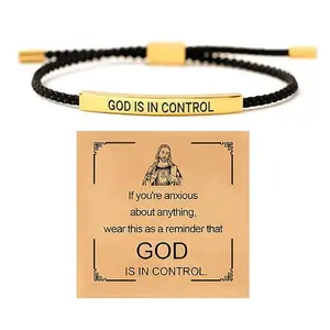 Inspire Bracelet God Is In Control Bracelet For Women Man, Christian Faith Adjustable Braided Stainless Steel Engraving Inspirational Letter Gifts Jewelry Halloween Friendship Bracelet