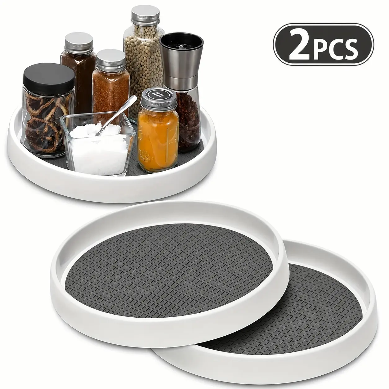 2 Pack 10 Inch Lazy Susan Turntable Organizer, 360° Rotating Storage Tray with Non-Slip Surface and Raised Edge, Kitchen Cabinet Countertop Spice Organizer for Pantry, Refrigerator, Bathroom