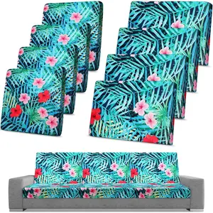 8 count  Patio Stretch Sofa Cushion Cover, Outdoor Cushion Cover Replacement Include 4 Backrests and 4 Cushions, Sofa Seat Covers Furniture Protector (Tropical )