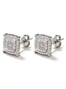 Luxury Square & Heart Halo Stud Earrings | Cubic Zirconia Silver Plated Hypoallergenic Jewelry for Everyday Wear