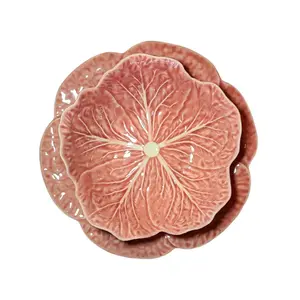 Vintage Bordallo Pinheiro Pink Cabbage 9 inch Luncheon Plate and 7 inch Bowl