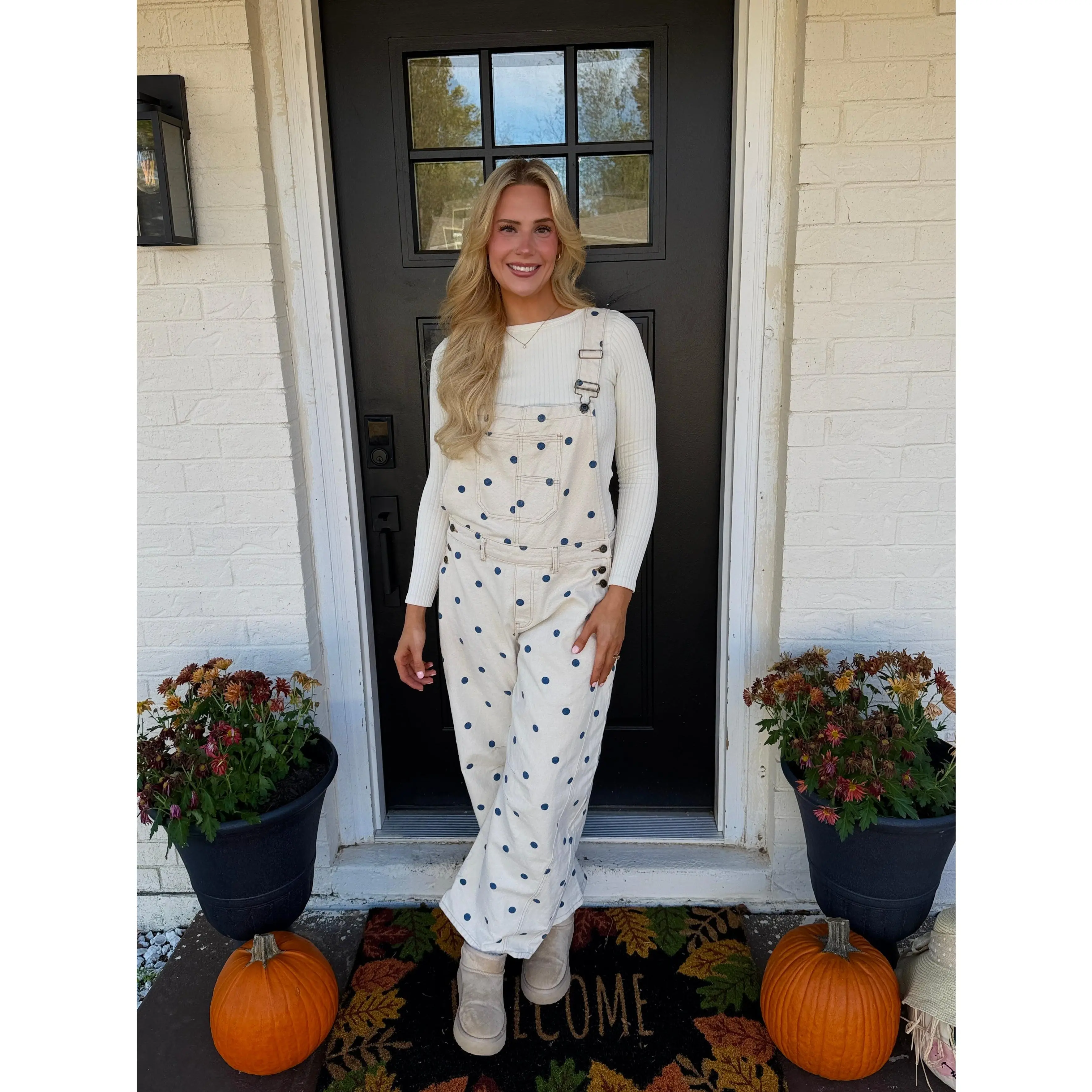 polka dot barrel overalls