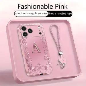 Suitable for [iPhone 17 Pro Max] high-end women's phone case🥰，free four-leaf clover lanyard included—choose any one of the 26 letters. Drop-resistant and fingerprint-proof. YM99