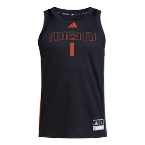 adidas Mens Miami Hurricanes Crew Neck Sleeveless Replica Jersey Basketball Casual - Black