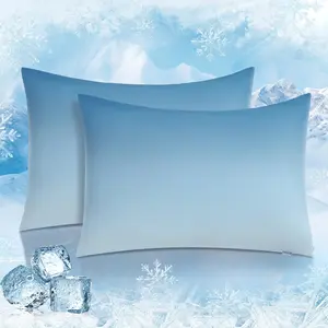 [New Deal]  2 Pack Cooling Pillow Cases Arc-Chill Pillowcases for Hair Skin Hot Sleepers, Silky Skin-Friendly,  Gradient Blue Silk Bed Sheets