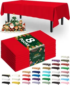 Plastic Table Cloth Disposable 8 Pack, 54 x 108 Inch Table Cloths, Valentines Day, Thanksgiving, Christmas Decorations, Fall Tablecloths, Rectangle, Plastic Cover, Leakproof & Sturdy, Red
