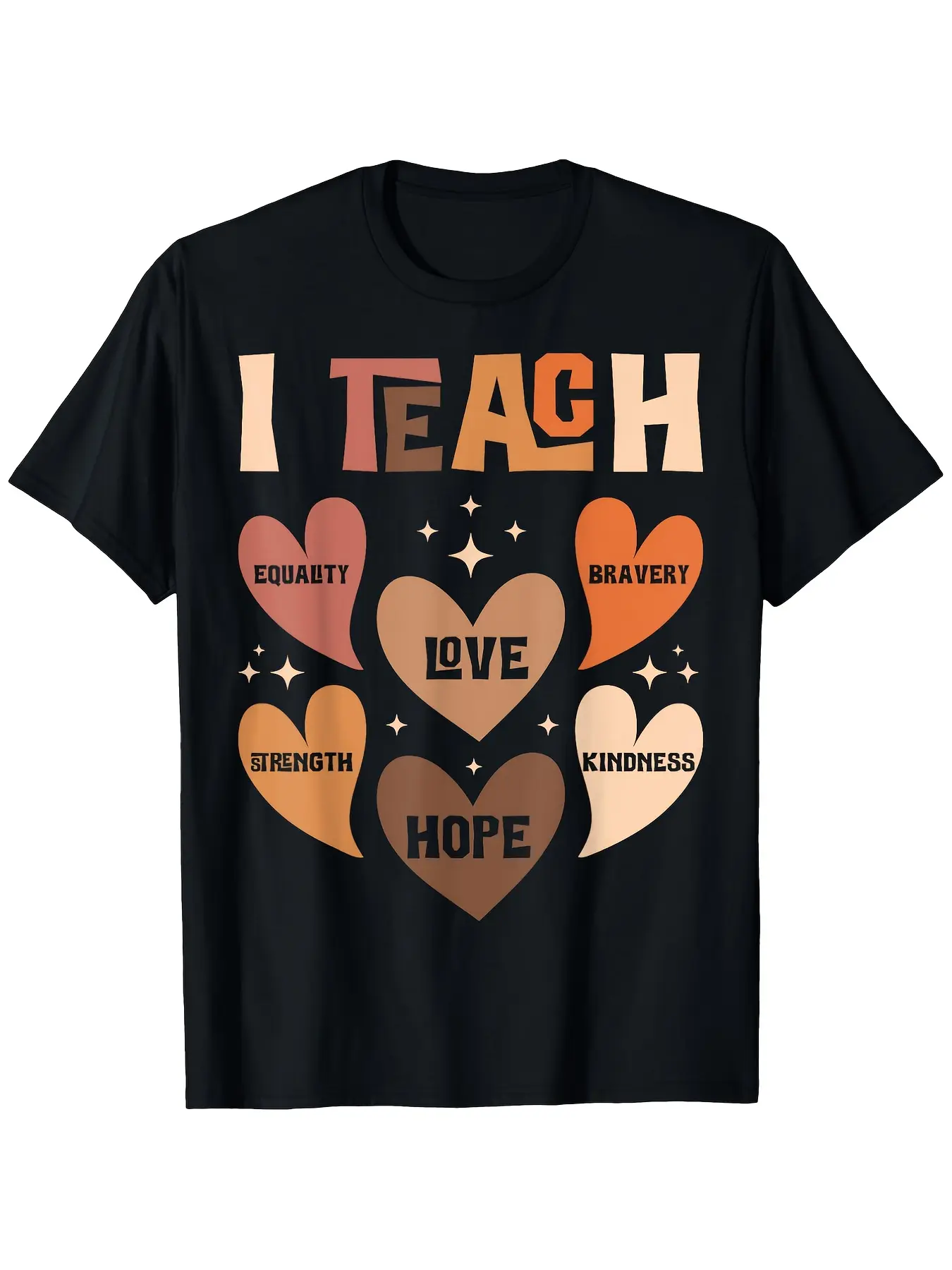 I Teach Love Educator T-Shirt - Black History & African Heritage Month Teacher Apparel with Diversity, Equity, Inclusion, Bravery & Kindness Hearts - Unisex Adult Cotton Tee for Men & Women, Staff, Labour Day Celebrations