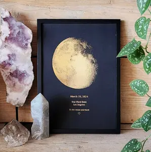Custom Moon Phase Print by Date Poster 2025, Personalised Copper, Gold or Rose Gold Foil, Sky on Anniversary, Birthday, Wedding, Occasion, Gift Mother Day 2025