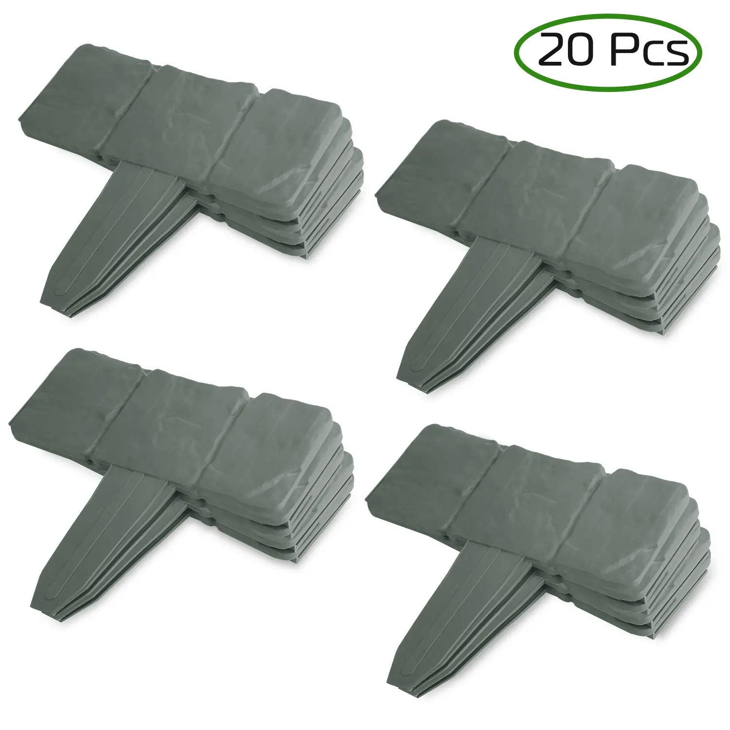 20 Pieces No-Dig Faux Stone Effect Plastic Garden Lawn Border Edging - Cobbled Style, Assembly Required, for Outdoor Home Improvement & Raised Bed Decor