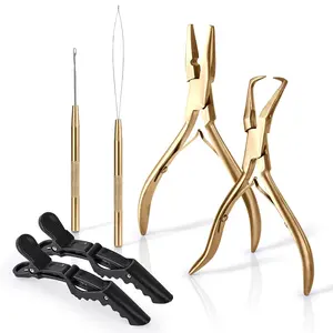 Hair Extension Beading Tool Kit Stainless Steel Hair Extensions  link Bead Closer and Remover Pliers set, Beads Hair Pulling Hook &  Ring Loop Tool Set ()