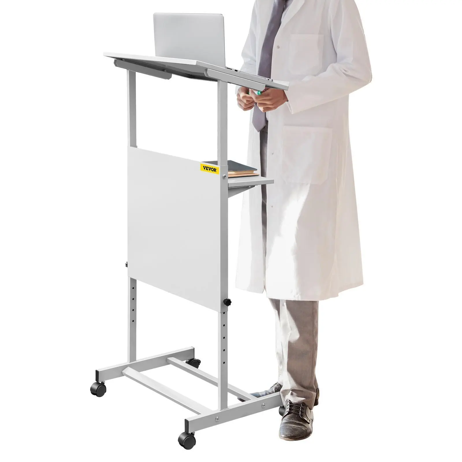 【SummerFinds】VEVOR Standing Lectern,  Height Adjustment Portable Pulpit, 4 Rolling Casters Lectern Podium Stand, Lower Storage Shelf floor Lectern Podium, White Lecterns & Podiums for Classroom, Concert, Church