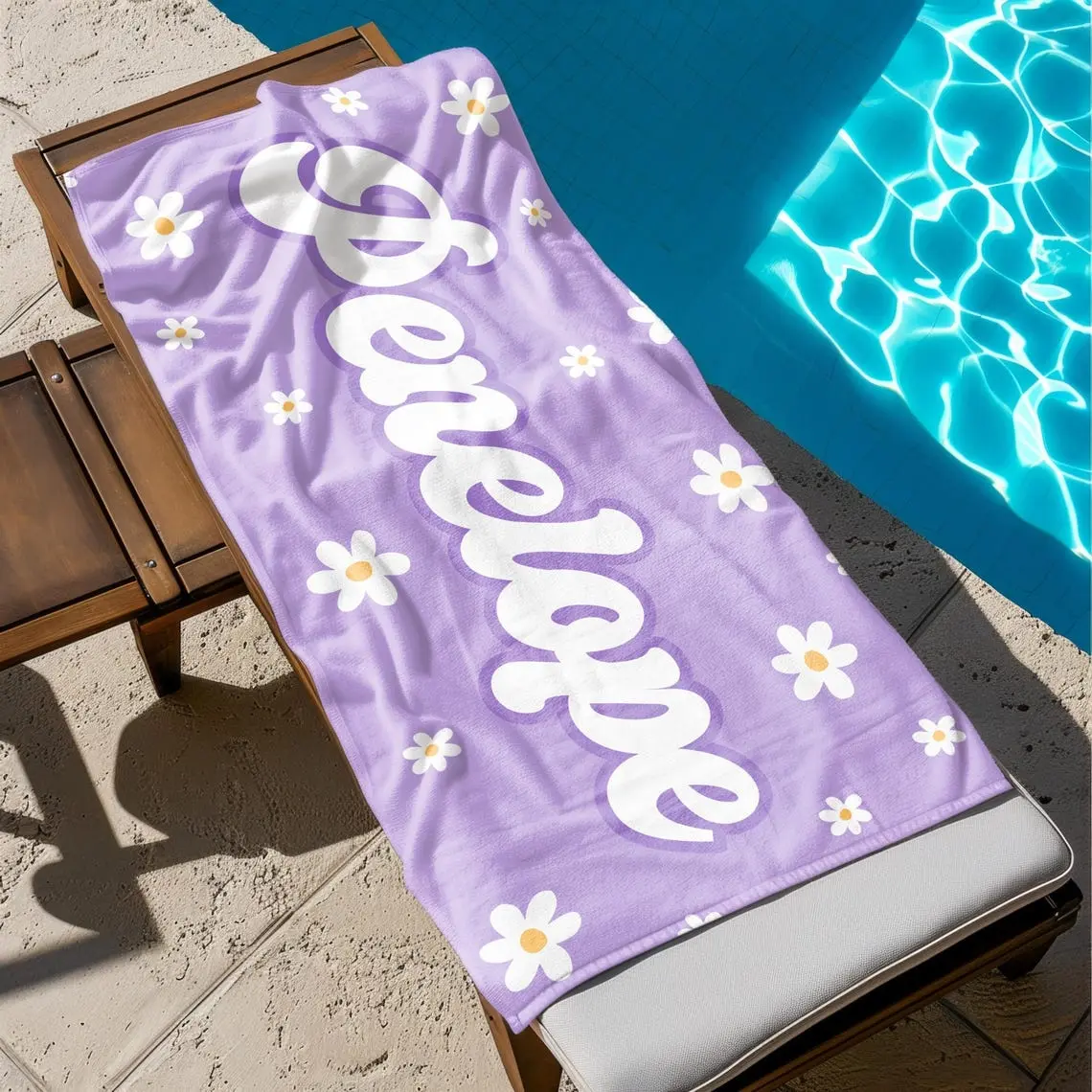 Personalized Beach Towel, Groovy Custom Name Bath Towel, Bachlorette Gift, Daisy Beach Towel