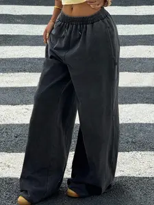 Unisex Casual Fashion Cotton Pants, Geometric Pattern, Fitted Design with Pockets and Drawstring Waist, All Seasons Wear
