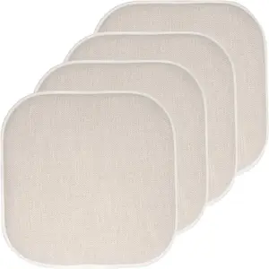 Memory Foam Chair Cushion Pads, Honeycomb Pattern Non-Skid Rubber Back Rounded Square 16" x 16" Seat Cover, 4 Pack, Linen/Beige