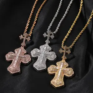 Unisex Double Cross Pendant Necklace with Zircon Inlay, Synthetic Cubic Zirconia, Hip-Hop Punk Trendy Personalized Chain, Perfect Gift, Party Music Festival Holiday Trendy Jewelry