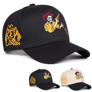 Unisex Western Cowboy Skeleton Embroidered Five-panel Baseball Cap Outdoor Adjustable Sunscreen Leisure Hat Spring Autumn Travel Tourism Beach Vacation