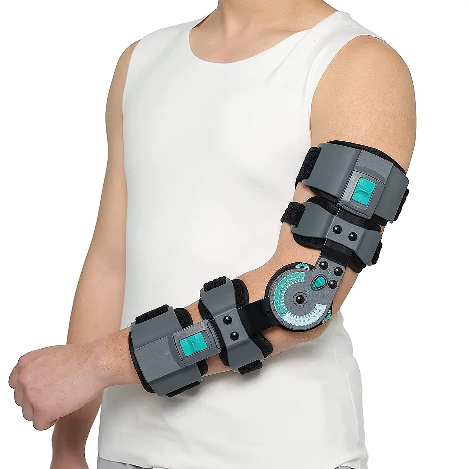 Adult Hinged ROM Lock Elbow Brace - Single Adjustable Plastic-Aluminum Alloy Stabilizing Arm Support, Adjustment Brace for Left/Right Elbow Arm, Aids Ligament Repair & Fracture Fixation, Reduces Secondary Injury, Healthcare Hand & Finger Supports