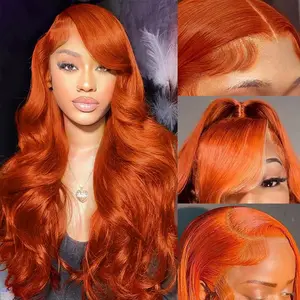 Ginger Wig Lace Front Wigs Human Hair Body Wave for Women 13x6 HD Transparent Pre Plucked 180% Density Orange Colored