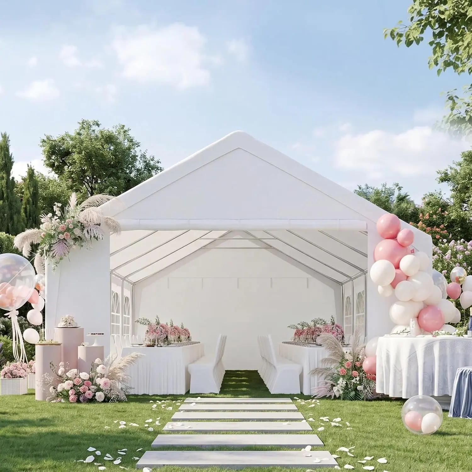 Jolydale Heavy-Duty Commercial Rectangular Party Tent - Removable 130g Sidewalls, Sturdy Corrosion-Resistant Frame, Waterproof, 38 mph Wind Resistant, Quick Setup Outdoor Canopy for Wedding, BBQ (White)