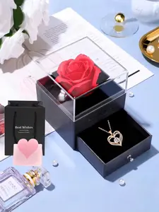Engraved Heart Pendant Necklace with Elegant Rose Jewelry Box, Card and Gift Bag Included, Valentine's Day Gift for Girlfriend, Heart Design Necklace, Love Necklace, Heart Shaped Necklace