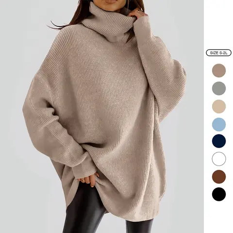 Womens Turtleneck Oversized Sweater Batwing Chunky Pullover Sweater Casual Fall Loose Knit Jumper Top