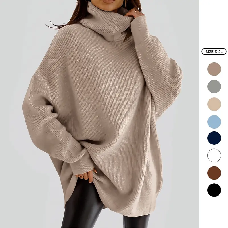 Womens Turtleneck Oversized Sweater Batwing Chunky Pullover Sweater Casual Fall Loose Knit Jumper Top