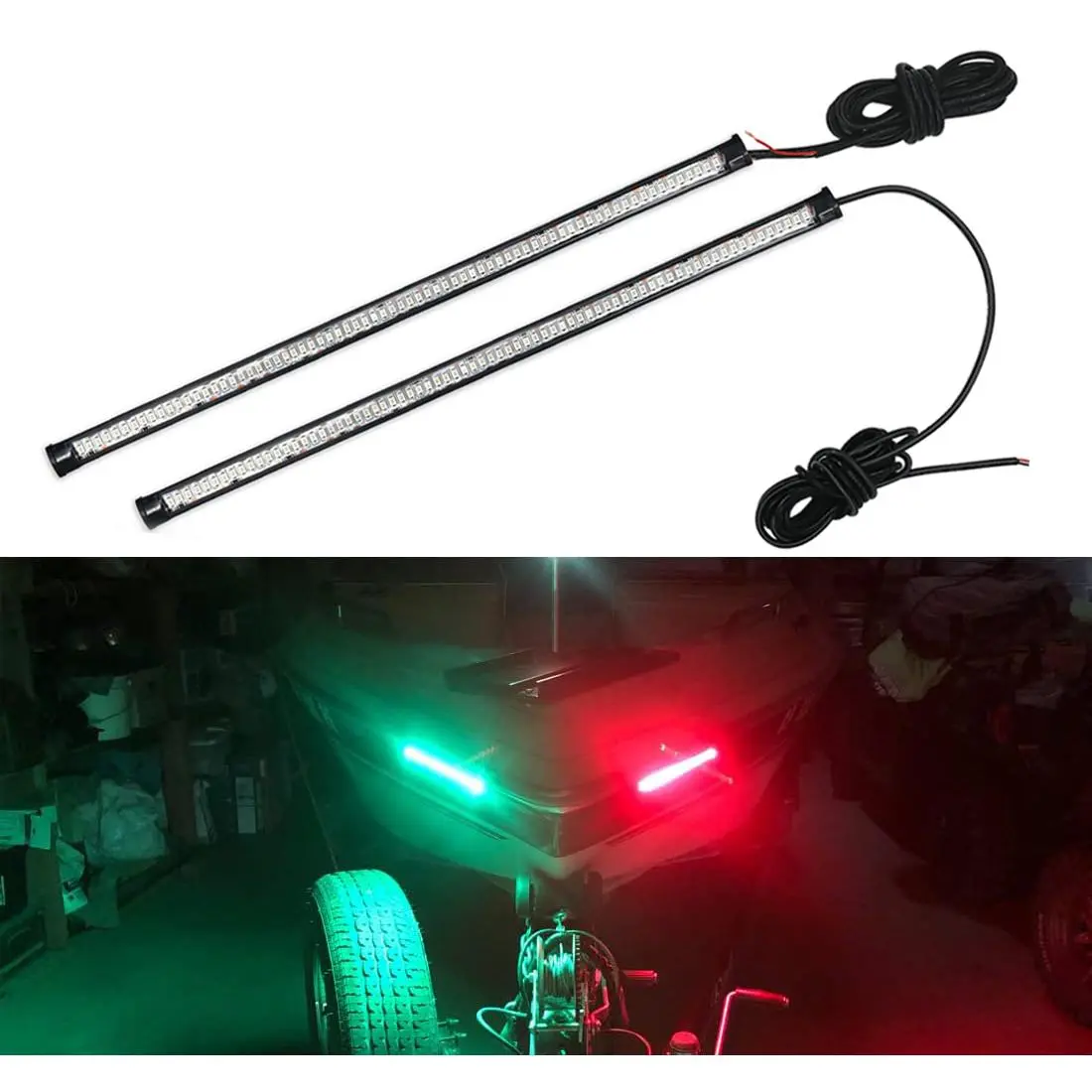 LED Boat Navigation Bow Lights - Green & Red IP67 Rated Flexible Strip, Brighter Light, Easy Install Double-Sided Adhesive for Boat Owners, Night Fishing, Bass Vessel, Dinghy