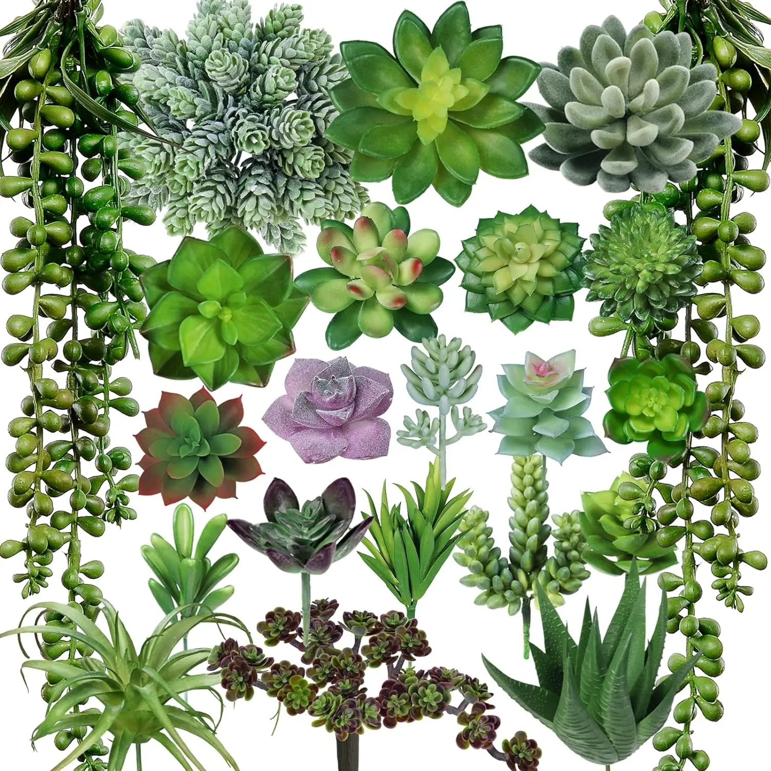 22 Pcs Bulk Unpotted Small Artificial Succulents Aloe Hanging String of Pearls Cactus Green Fake Succulents for Indoor Outdoor Home Decor Succulent Garden Arrangement Centerpiece Wall Decorative Faux