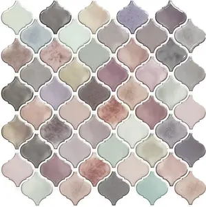 STICKGOO 10-Sheet Multicolor Arabesque Vinyl Tile Peel & Stick Backsplash, Peel and Stick Wall Tile For Bathroom, 12”X12” Self-Adhesive Kitchen Backsplash Tiles (Thicker Design) Home Decor Decorative