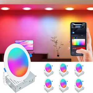 Smart Recessed Lighting 6 Inch RGBCW Color Changing 13W 100-130V,LED Downlight with Junction Box,1320 Lumen Recessed Ceiling Light,Dimmable by Bluetooth Control -6,12Pack