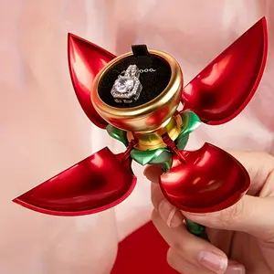 New Automatic Opening Rose Flower Jewelry Box, Ring and Pendant Storage Organizer, Premium Collectors Box
