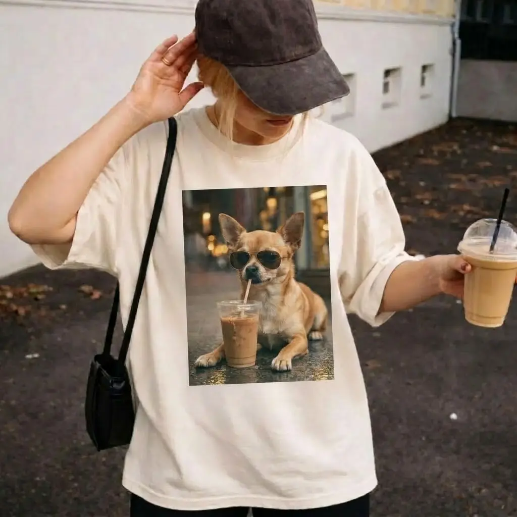 Comfort Colors Cool Chihuahua Iced Coffee Graphic Tee - Funny Dog Lover Vintage Shirt