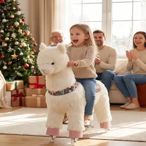Ride on Alpaca Toys for Kids, Ride on Toy for 4 to 9 Years Old, 36.6'' Height Riding Horse Rider Mechanical Walking Action Plush Animal, No Battery or Electricity, Max Load 165LBS