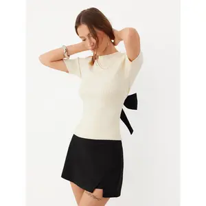 Cider Knit Round Neckline Bowknot Backless Top SummerWins Dealsforyou