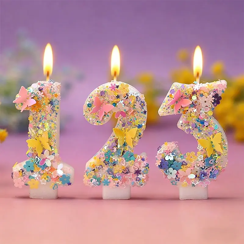 1pc digital candle with flying butterflies and flowers design, Birthday candles, Birthday Cake Decorations, perfect for decorating birthday cakes, enhancing party atmosphere, and used as party supplies for Halloween, Christmas decoration