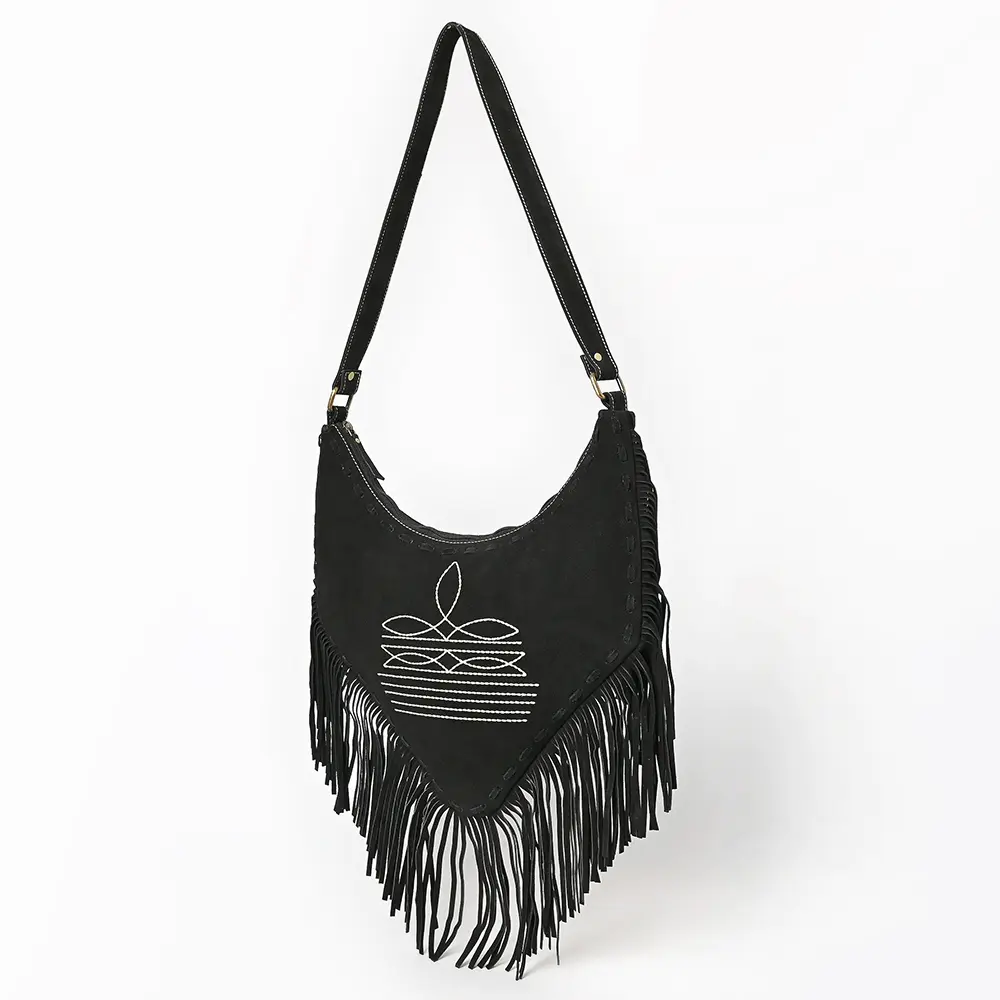 American Darling Women's Fringe Boot Stitched Genuine Leather Small Cross body Bag Eco-Friendly Full Grain Western Purse