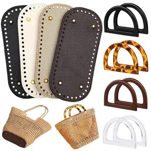 4+8 PCS Bag Bases for Crochet with D Shape Purse Handles for Bag Making PU Leather Purse Bottoms for DIY Crochet Bag Shoulder Bags Purse Making supplies Kit