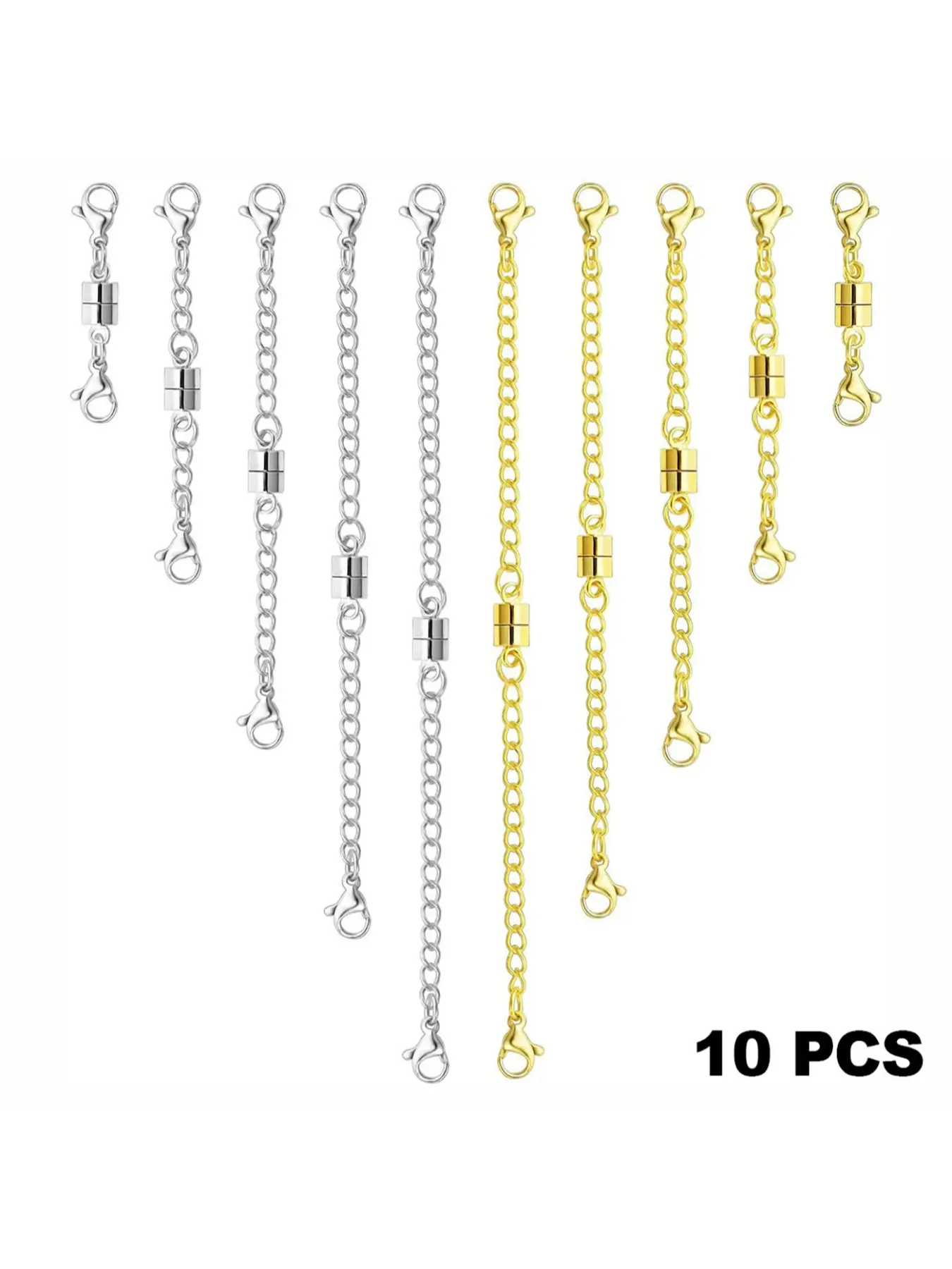 10 Piece Set Necklace Extender Chains with Magnetic Clasps, and Silver Color Magnetic Necklace Buckles and Closures, Necklace Extension, Jewelry Making, Diy Jewelry Accessories, Jewelry Making Supplies
