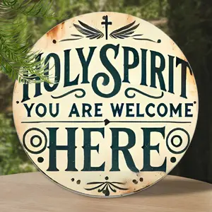 2D Flat, 1pc Holy Spirit Religious Wall Art Sign - 8x8 Inch Aluminum Metal Decor with "You Are Welcome Here" Message, Rustic Vintage Design, No Electricity Needed for Home Church Chapel Decor, Spiritual Signage, Elegant Script Font, Weather